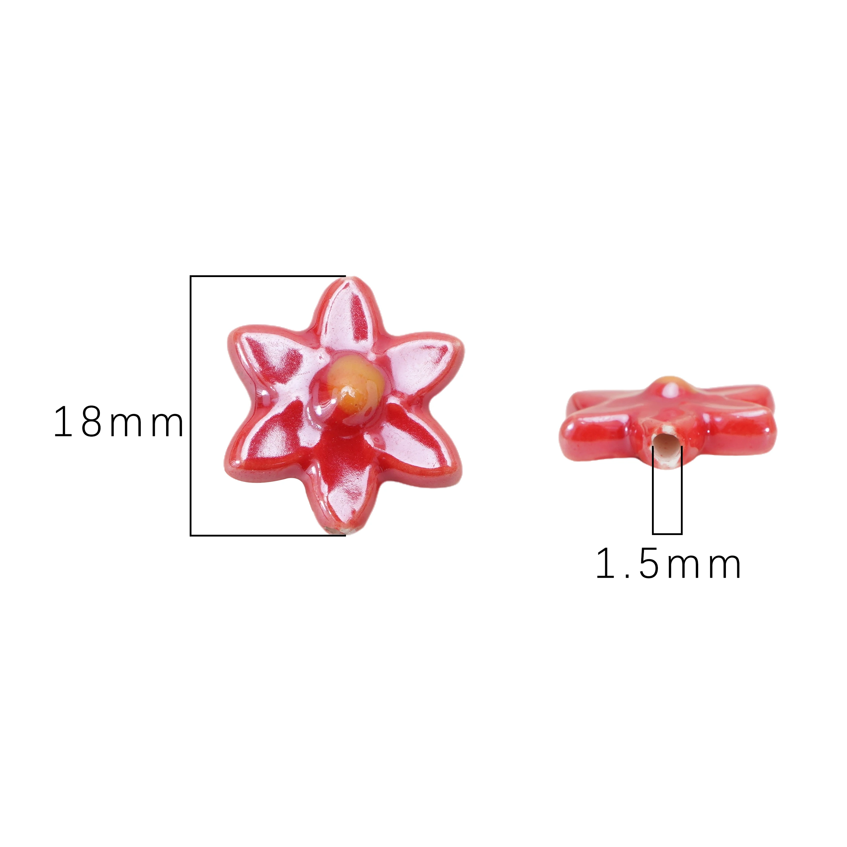 2pcs Handmade Craft Five-petaled Flower Bead Ceramic Fresh Color Ceramic Spacer Loose Beads 3D DIY Accessories ﻿