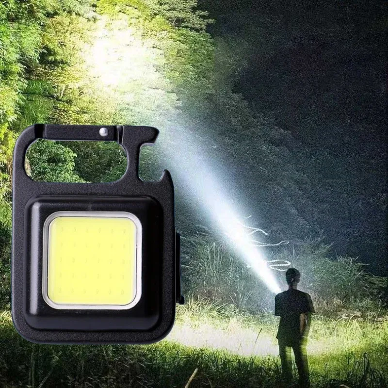 

Multifunctional Mini Keychain LED Flashlight Type-C Rechargeable Work Light with Magnet Outdoor Camping Pocket Lamp Corkscrew