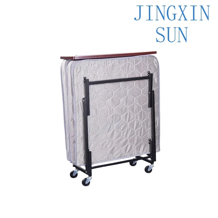 Cheap Price Hotel Room Wooden Headboard Folding Extra Rollaway Bed With Thick Mattress