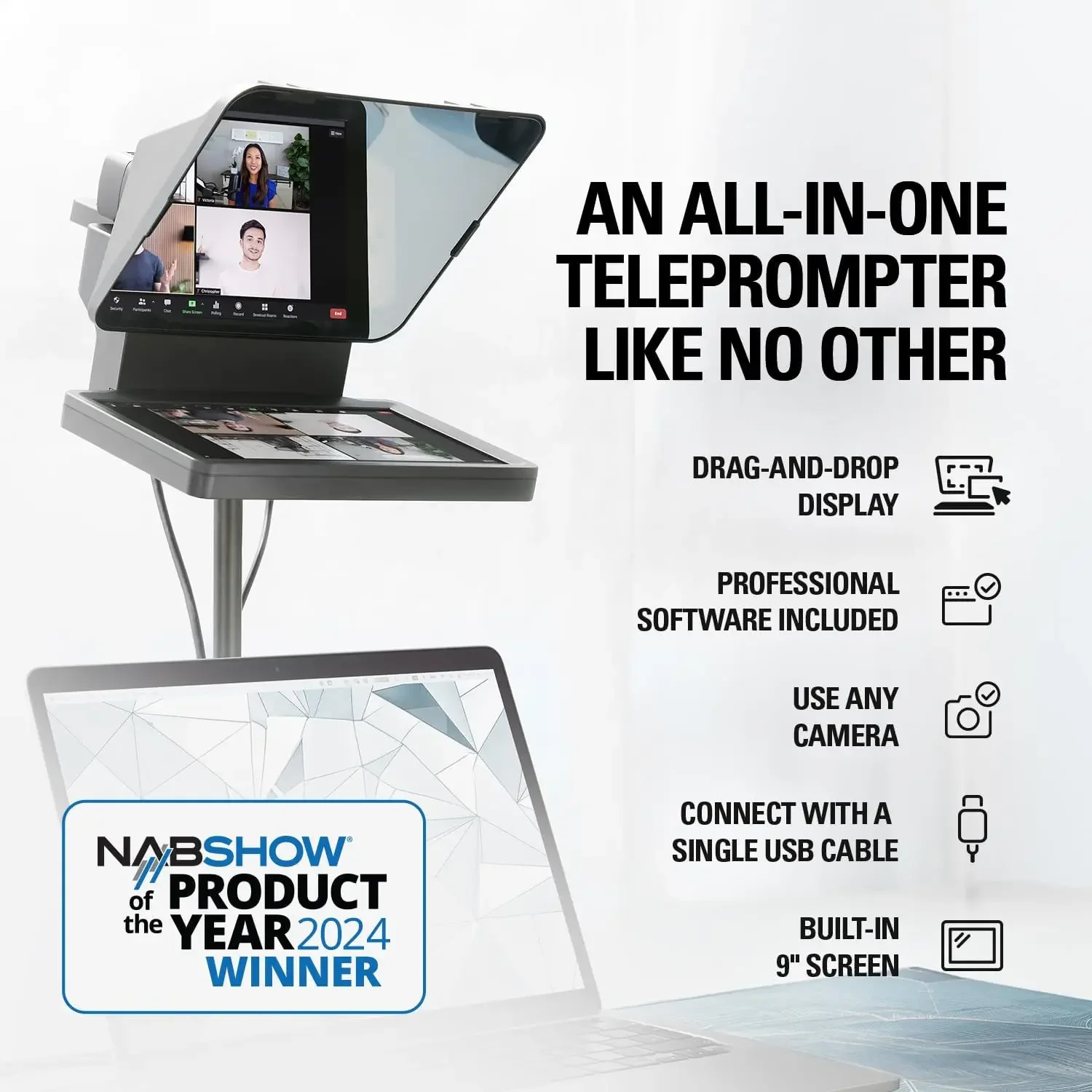 المطالبة - الملقن مع شاشة مدمجة ليوتيوب، تويتش، تكبير، فرق MS والمزيد، يدعم DSLR/كاميرا الويب/الهاتف الذكي، السحب