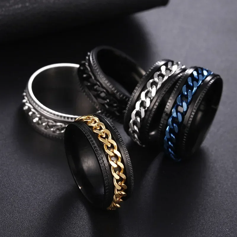 Fashion 8mm Men Stainless Steel Rotatable Spinner Ring High Quality Spinner Chain Rotable Rings Punk Women Man Jewelry for Party