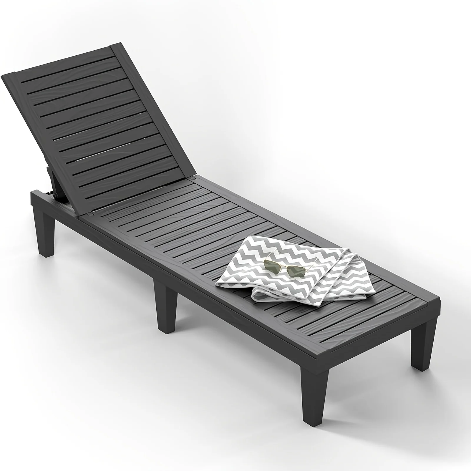 lounge chair with foldable and stackable design and ergonomic armrests, suitable for outdoor leisure chairs such as poolside