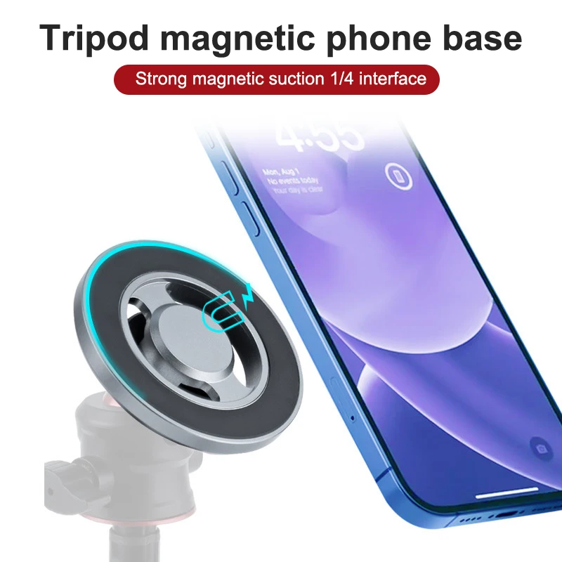 Magnetic Phone Holder Tripod Mount Adapter Smart Phone Magnetic Ring With 1/4” Screw Hole For Magsafe For IPhone For Video Vlog