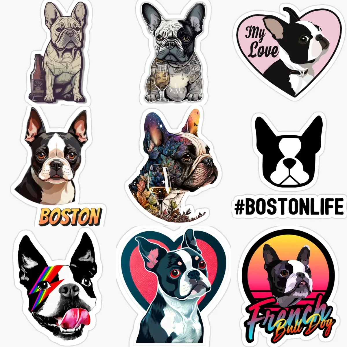 

Boston Dog Pet Cute Creative PVC Car Sticker for Decorate Car Van Window Fridge Table Room Decal Accessories