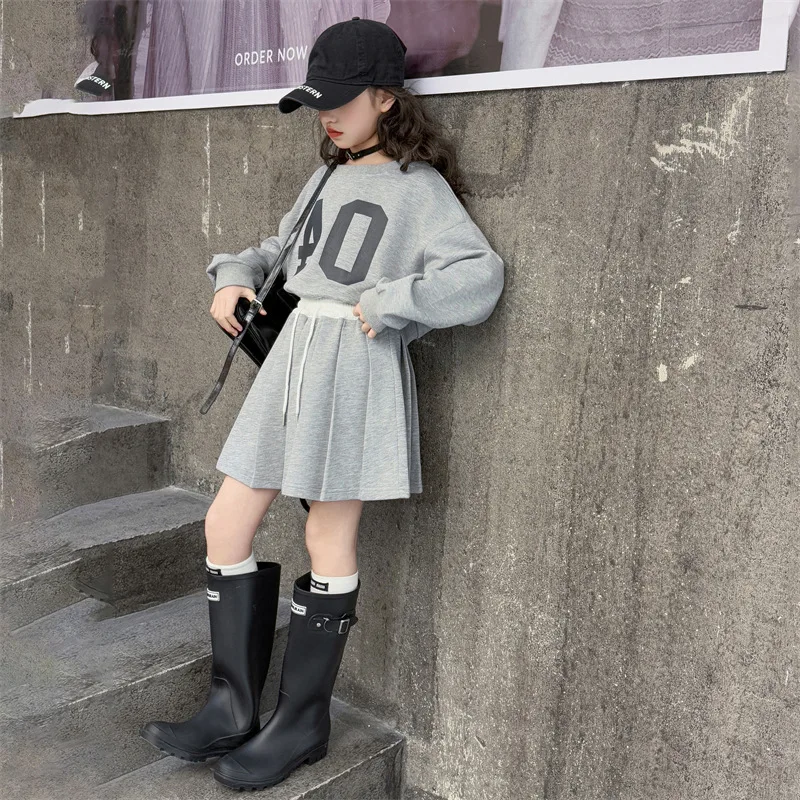 Girls' Set Spring and Autumn New Letter Sweatshirt and Pleated Skirt 2PCS Kids Sport Suits Casual Children Clothes Tracksuits 5