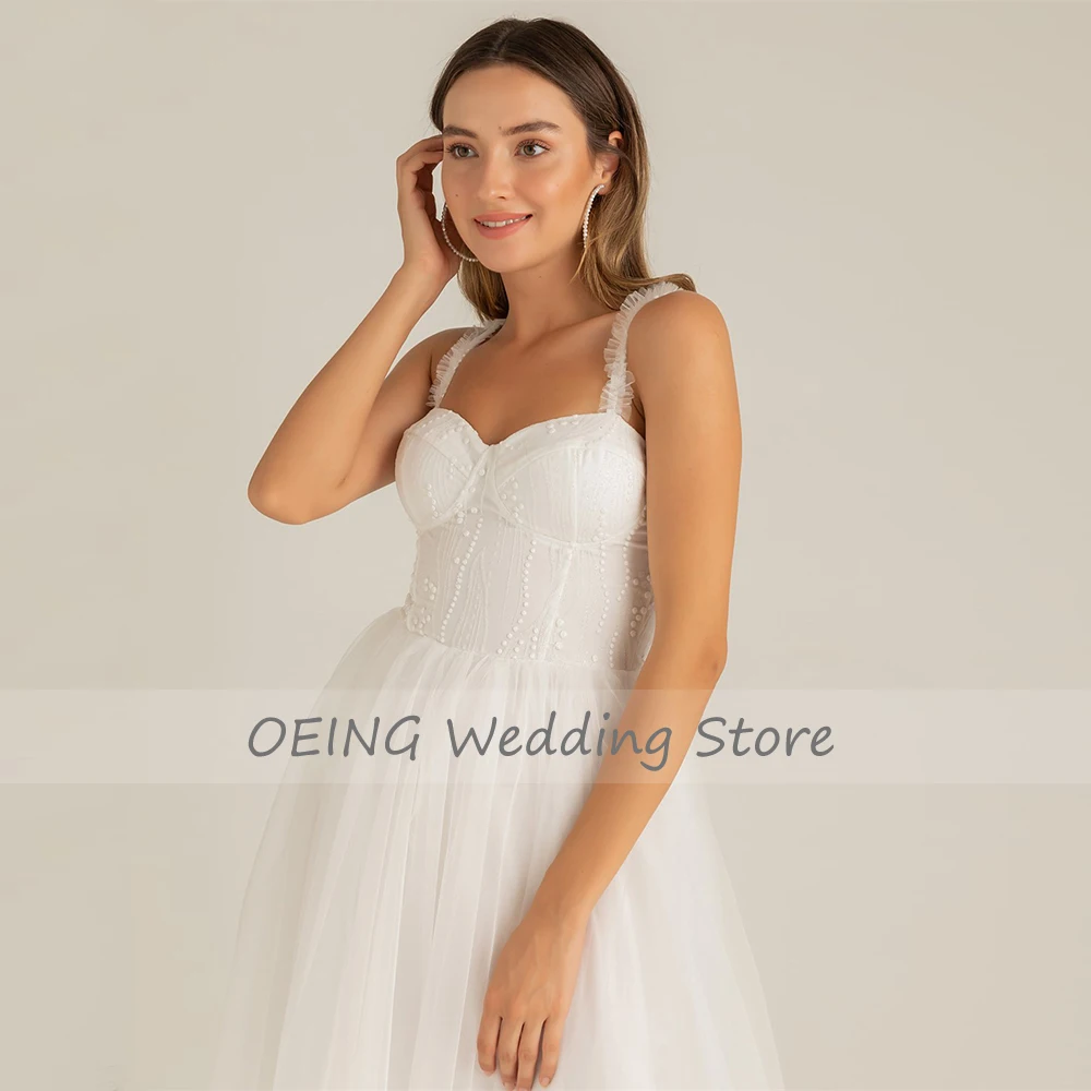 Vestido de casamento branco tule renda querida a linha curto vestido de casamento para as mulheres 2022 noiva sem mangas simples vestido de noiva midi