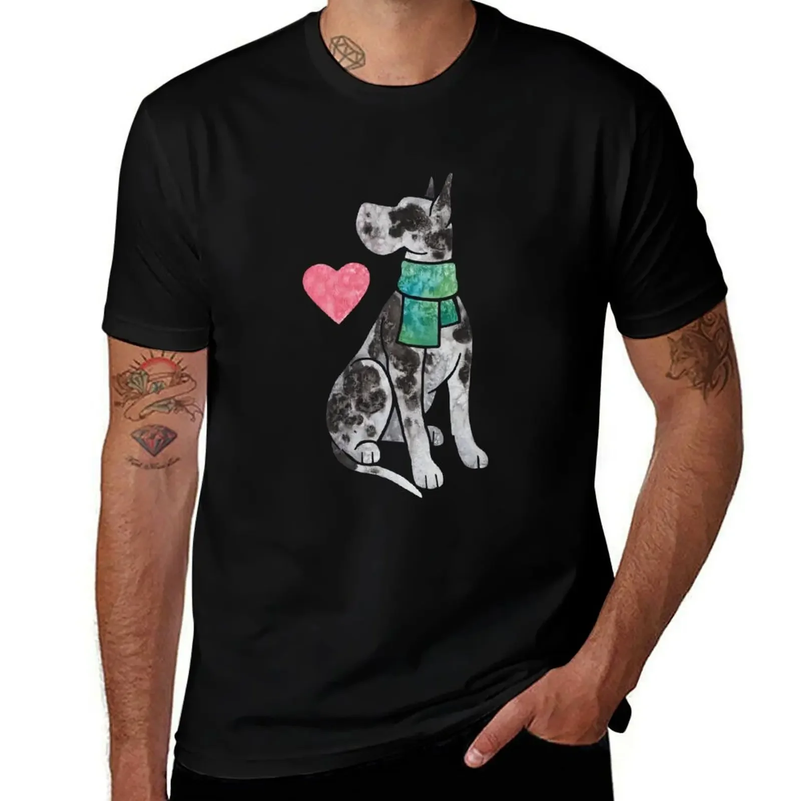 Watercolour Great Dane (harlequin) T-Shirt customizeds Aesthetic clothing mens plain t shirts