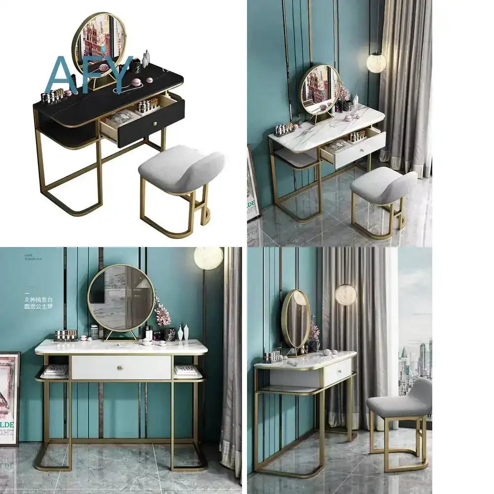 Dressing Table Makeup Speaker Vanity Table with LED Mirror and Drawers for Home Bedroom Office Decor for iPhone Android