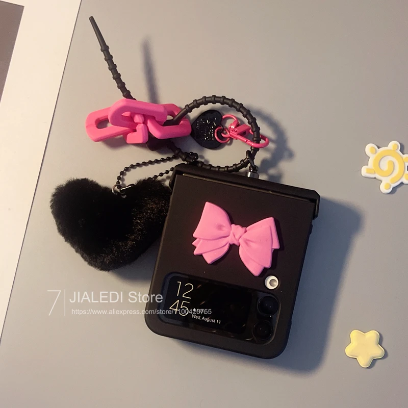 Cute Hair Love Pendant Hinge Phone case For Samsung Galaxy Z Flip 3 4 5 6 7 flip6 zflip7 Cover
