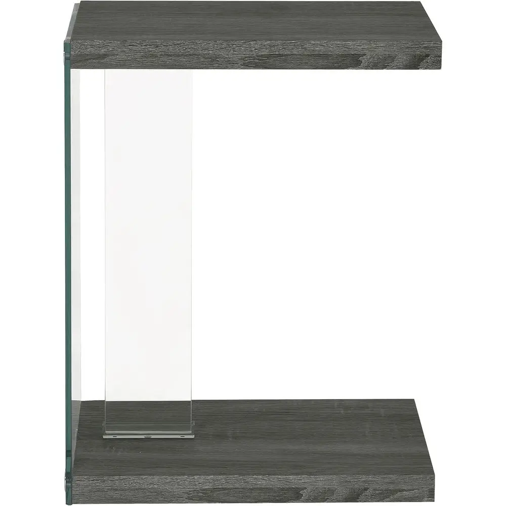 Table d'appoint en verre et bois d'ingénierie en forme de C, gris patiné, avec cadre trempé, pour salon, dessous de verre, ameublement de maison, Colby, 10