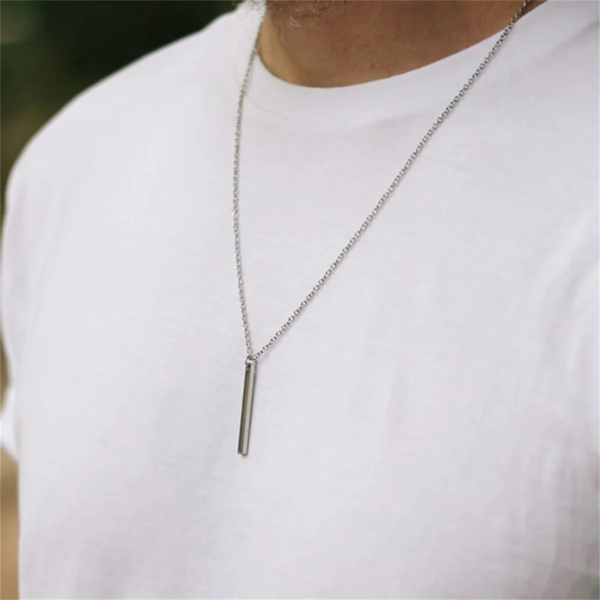 Simple Vintage Stainless Steel Bar Shaped Pendant Necklace For Women Men Silver Color Feather Sun Taichi Choker Party Jewelry