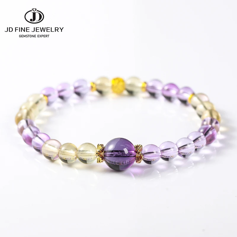 

JD Natural Amethyst Lucky Bead Bracelets Romantic Elegant Healing Crystal Hanmade Stretch Bangles Couple Wrist Jewelry for Women
