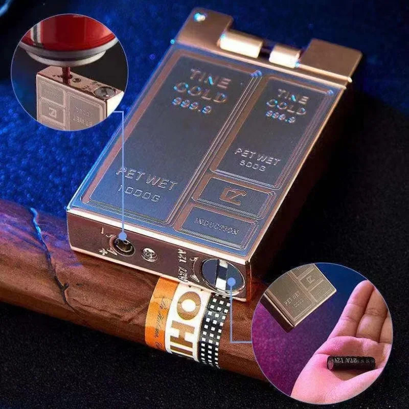 New Gear Roller Touch Electronic Induction Metal Outdoor Windproof Butane Gas Lighter Turbo Torch Jet Red Flame Electric Lighter