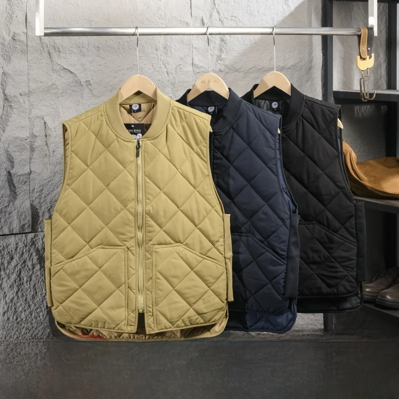 

Мужская хлопковая фланелевая майка-безрукавка в стиле ретро с японским ромбовидным узором и воротником-бейсболкой, универсальная, трендовая