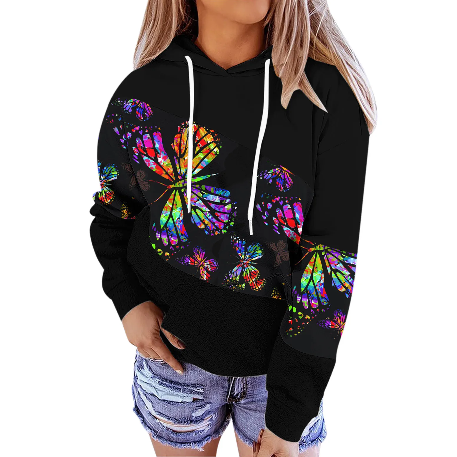 

Women's Patchwork Printed Sweatshirt Hoodie Pullover Loose Drawstring Blouse Top Oversized Hoodie Sudaderas Pullovers