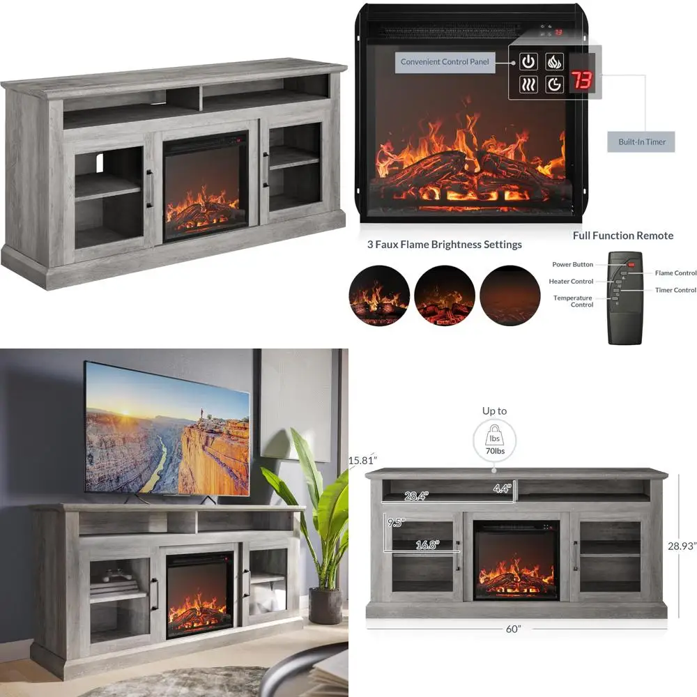 

60 Inch Traditional TV Stand with Electric Fireplace and Media Entertainment Center Console Table for TVs up to 60 Inches