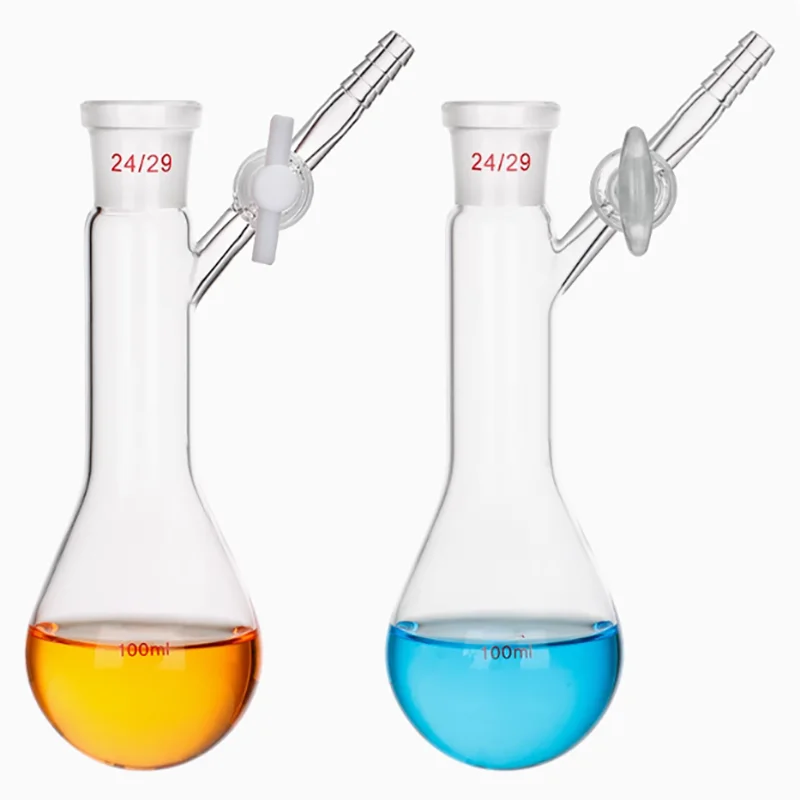 Supported eggplant-shaped reaction bottle grinding eggplant-shaped reaction decanter with branch pipe piston eggplant-shaped bot