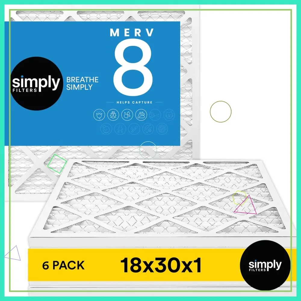 

18x30x1 Air Filter MERV 8, 6 Pack, for Home AC Furnace HVAC, Actual 17.75x29.75x0.75 Inches, Dust Pet Allergy Control