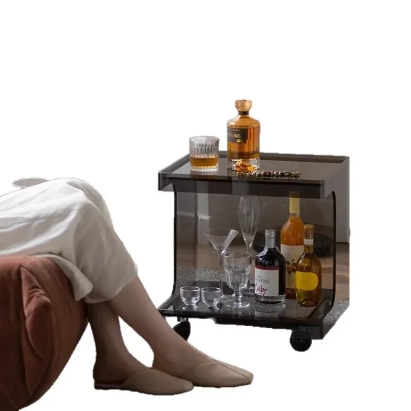 

Removable Acrylic Cart Rack Sofa Side Small Space Saving Organizer Clear Modern Living Room Decor