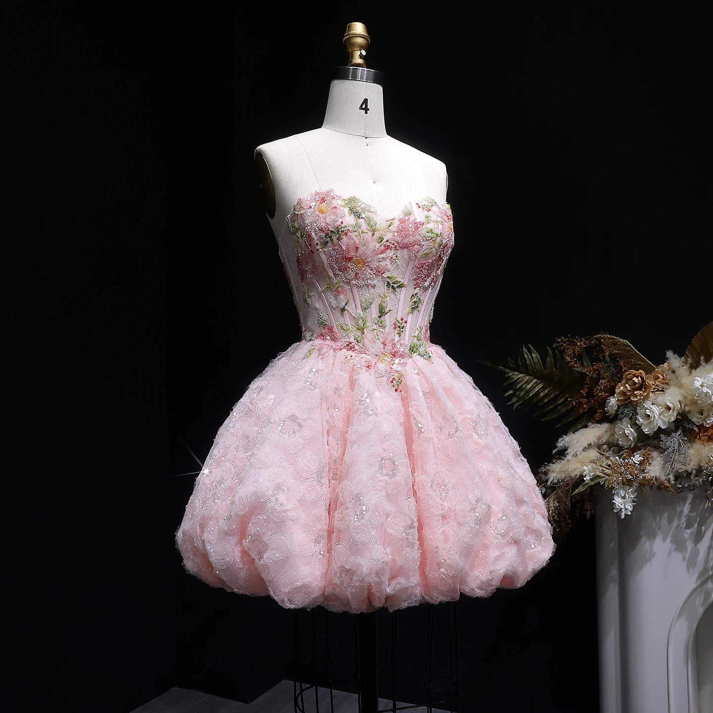 Sharon Said Rosa Sweetheart Homecoming-Kleid mit 3D-Blumenkorsett, Bubble Dubai Sexy Kurzes Cocktail-Abschlussballkleid RM136 Maßanfertigung – Detail 5