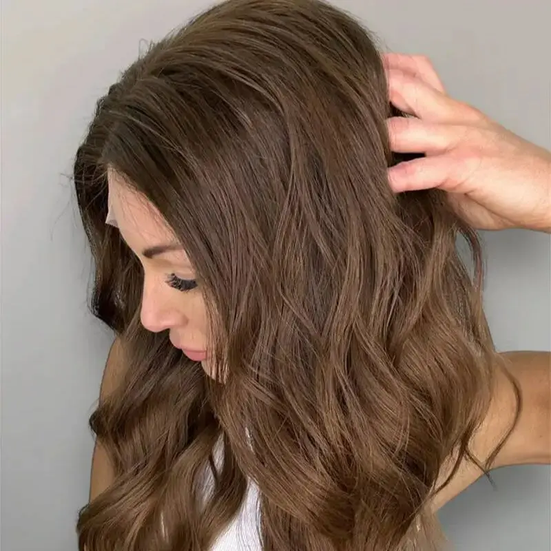 Wig Female High Density Wig Ombre Caramel Brown Blonde Synthetic Lace Front Wig Preplucked Hairline Swiss HD Lace Glueless Wig