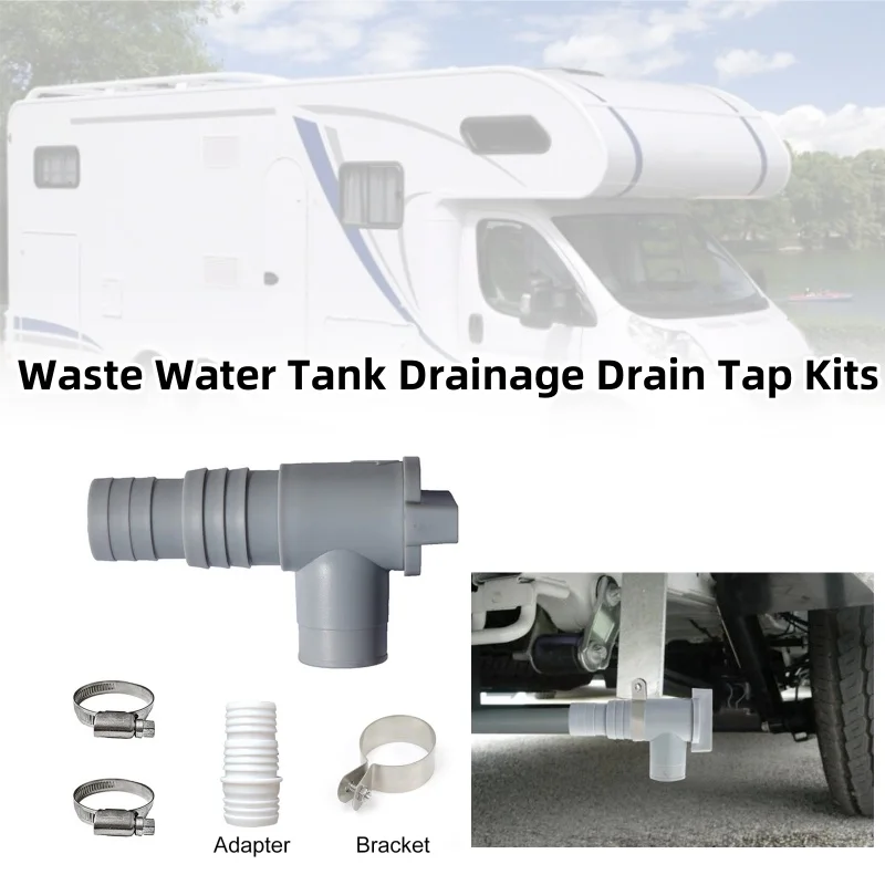 Motorhome Waste Water Tank Drainage Drain Tap With Mounting Bracket Kits For 28mm & 32mm Pipe RV Caravan Accessories