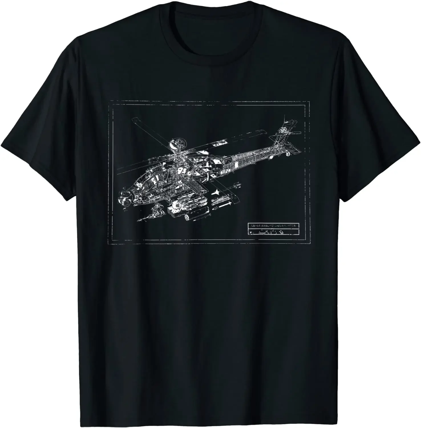 AH-64 Apache Helicopter Blueprint Camisa Verão Algodão O-pescoço Camiseta de Manga Curta