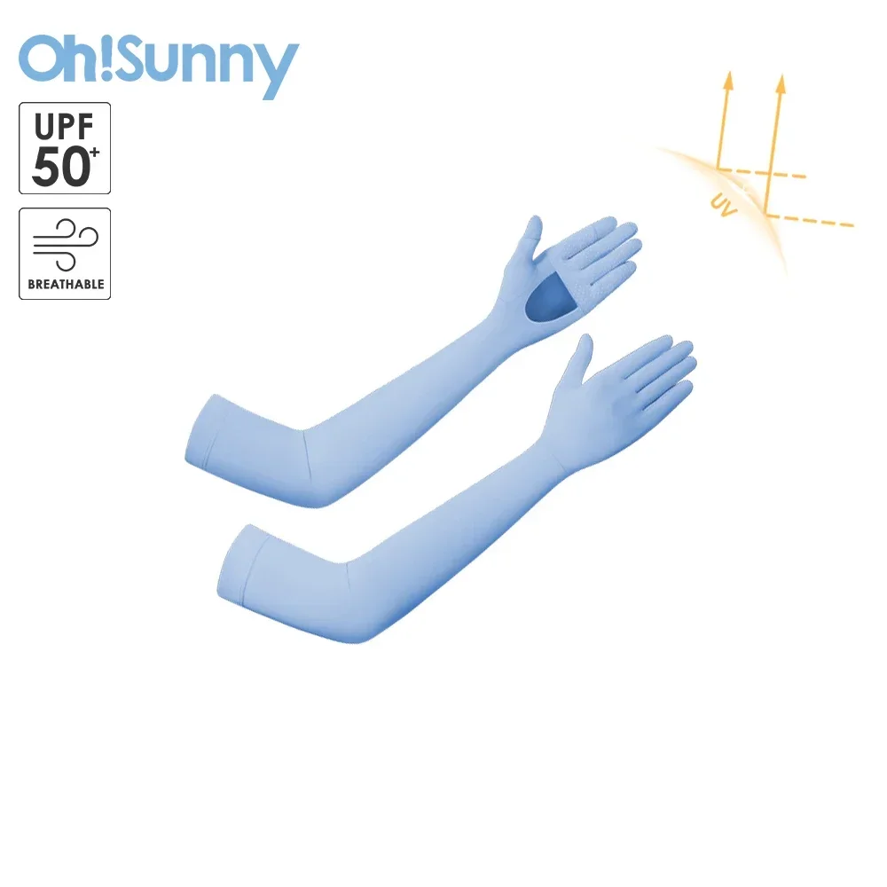 OhSunny Summer Cool Sleeves Outdoor Anti-UV Empty Palm Long Gloves UPF50+ Sun Protection Coolchill Fabric for Driving Cycling