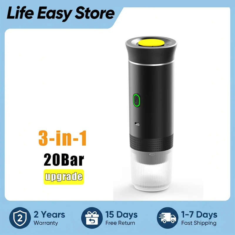 Macchina da caffè elettrica portatile 3 in 1, per preparare caffè in capsule, caffè espresso, con riscaldamento senza fili, pompa da 20 bar e sistema 