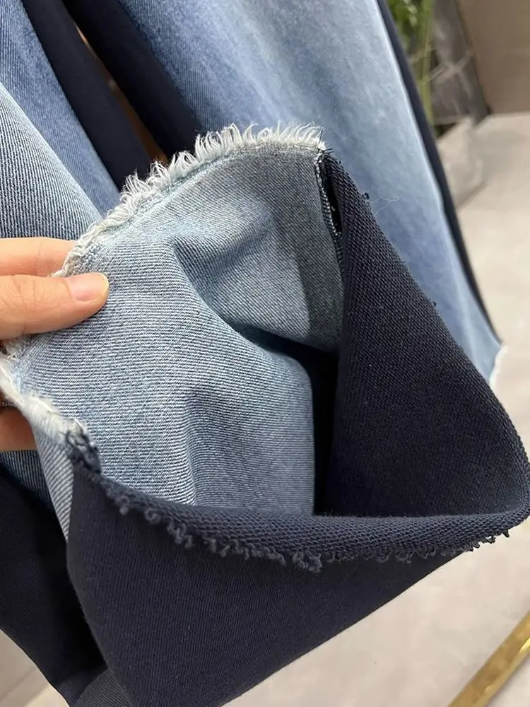 Moda Heavy Duty Patchwork Denim Spodnie dresowe Kobiety 2025 Jesień Nowe Spodnie z szeroką nogawką z wysokim stanem i elastyczną talią