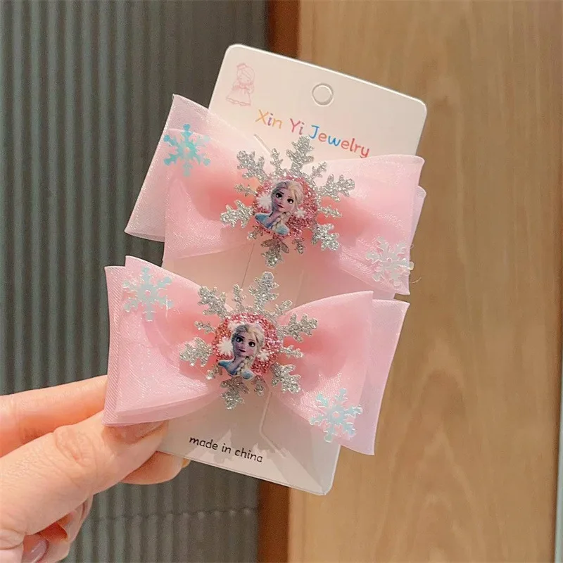 2Pcs Toddler Girl Elsa Hairclip Princess Girl Bow Hair Clips Baby Girl Party Gift image 3