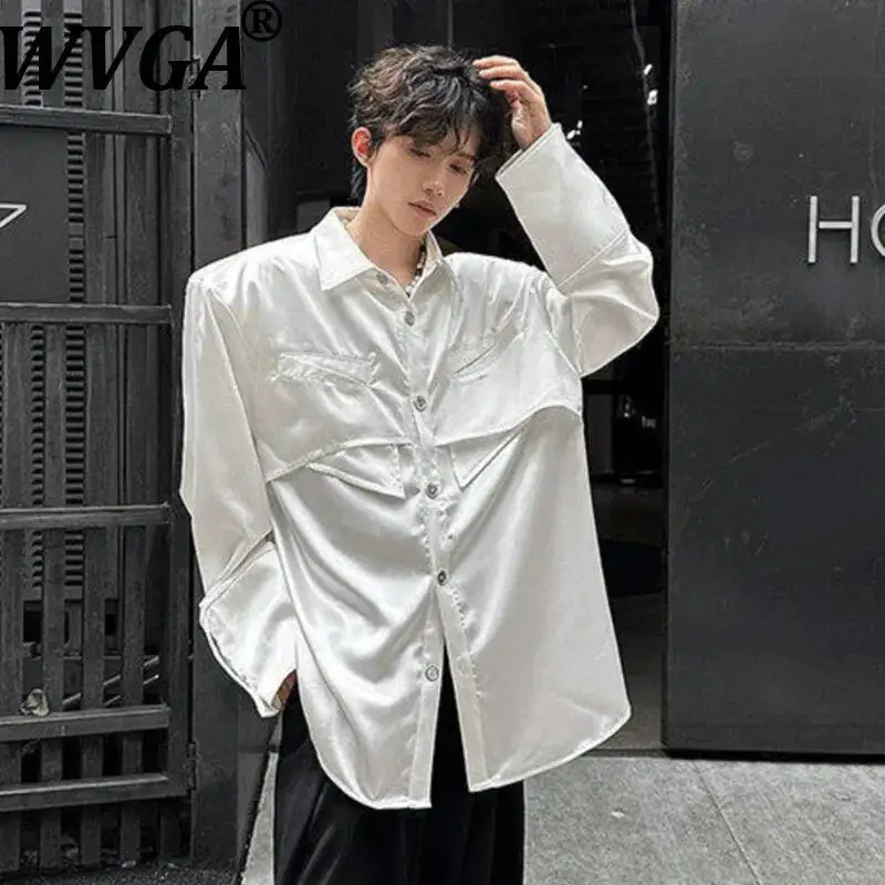 

WVGA Spring Summer New Men's Luxurious Elegant Pearl Glossy Padded Shoulder Long Sleeve Shirts Niche Chic Casual Tops Ins W23479