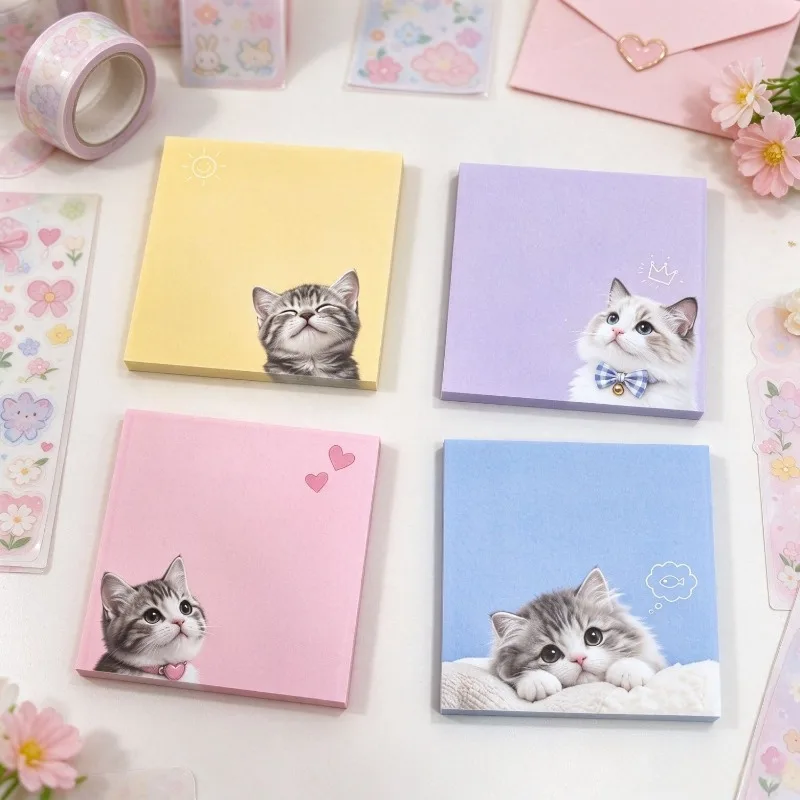 4pcs Cute Cat Puppy Sticky Notes Cartoon Animal  Memo Pad Self Adhesive Note Paper  Stationery for Student Office Journal Decor