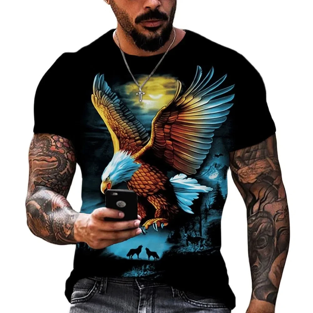 Men's Nighthawk 3D Printed T-shirt, Oversized Short Sleeved Top, Street Fashion Trend, Summer Casual Loose Clothing