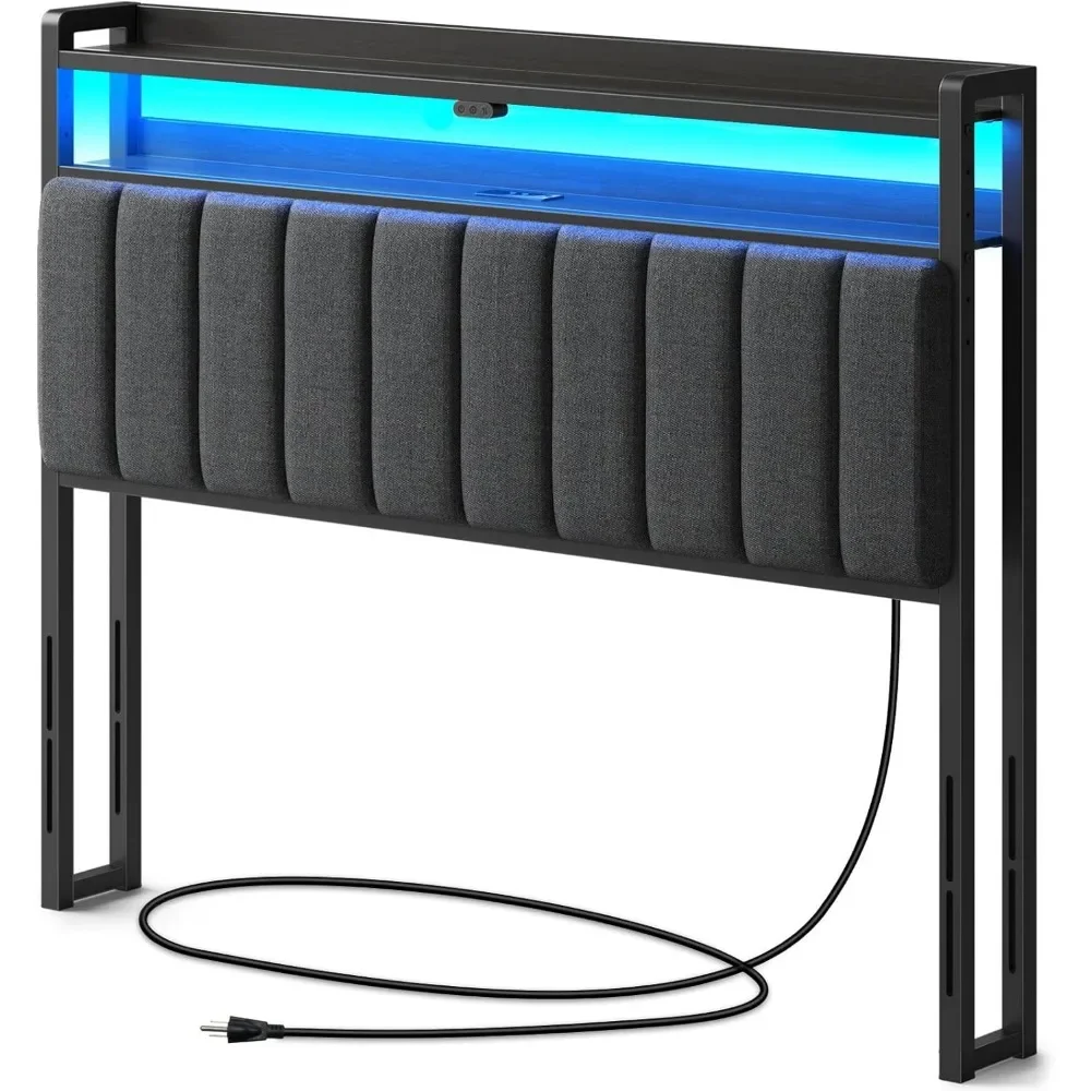 Headboard for Full Size Bed with Storage 60,000 DIY Color of LED Light Head Board with USB & Type C Port Height Adjustable