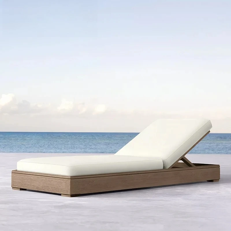 Factory Hot Selling Outdoor Garden Wooden Deck Chair Sunbathing Villa Hotel Teak Sun Lounger Sofa Terrace Pool Deck Bed