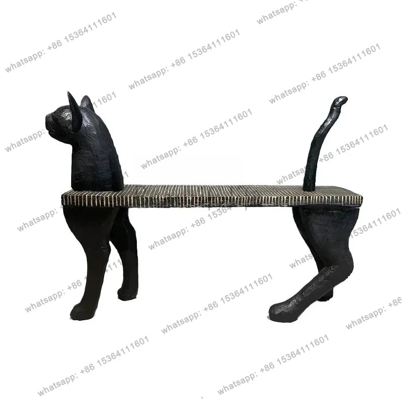 

yj32 Asmt52 Shoe changing stool Solid wood animal cat head Handmade artist utensils Original design of bedside stool