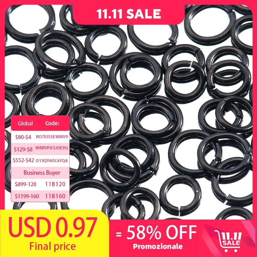 100-200pcs Stainless Steel Split Rings Black Open Jump Rings Connector DIY Necklace Bracelet Making Jewelry Findings Wholesale