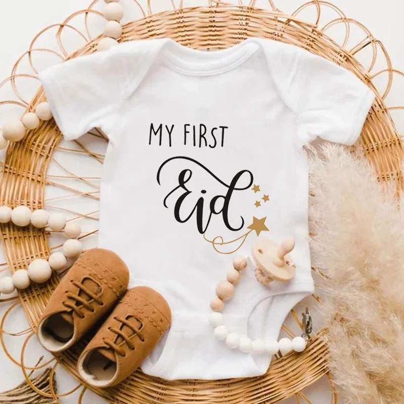 

My First Eid Newborn Baby Bodysuits Cotton Short Sleeve Boys Girls Rompers Cute Infant 1st Eid Jumpsuits Ramadan Outfits