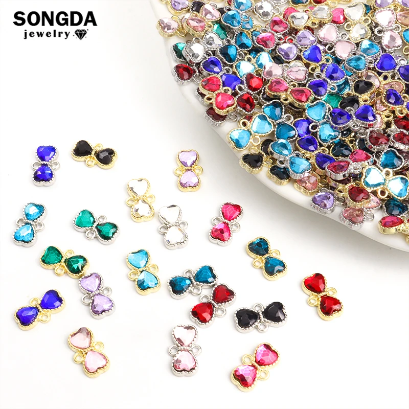 

10pcs Gold Plated Crystals Bowknot Connector Charms Fashion Rhinestone Bow Pendant DIY Earrings Bracelet Jewelry Making Supplies