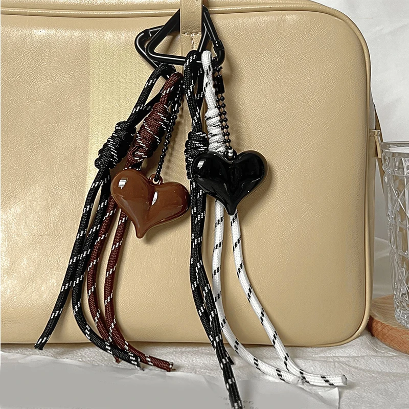 Love Shape Woven Rope Keychain Bow-knot Charm Pendant Keyring Jewelry For Women Gift Bag Decoration