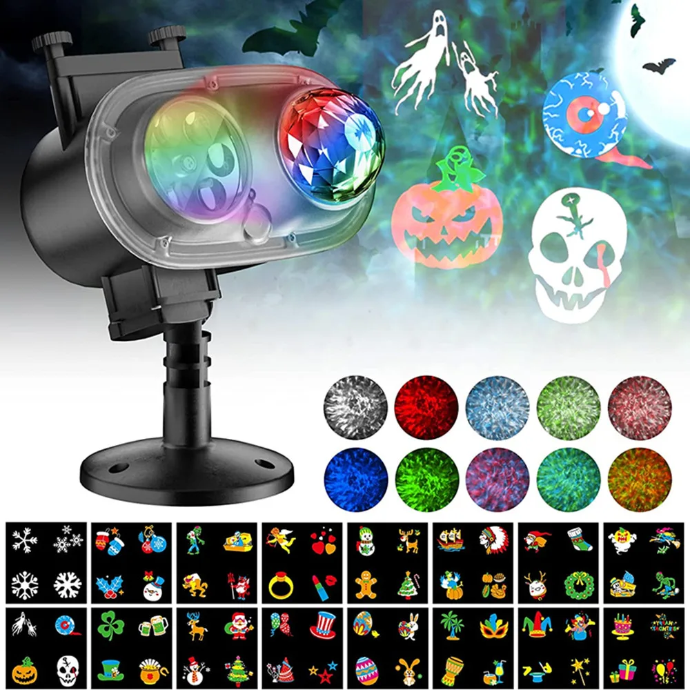 

2-in-1 Christmas Projector Lights, Waterproof Outdoor Landscape Ocean Wave Light for Birthday Holiday Party (16 Slides)