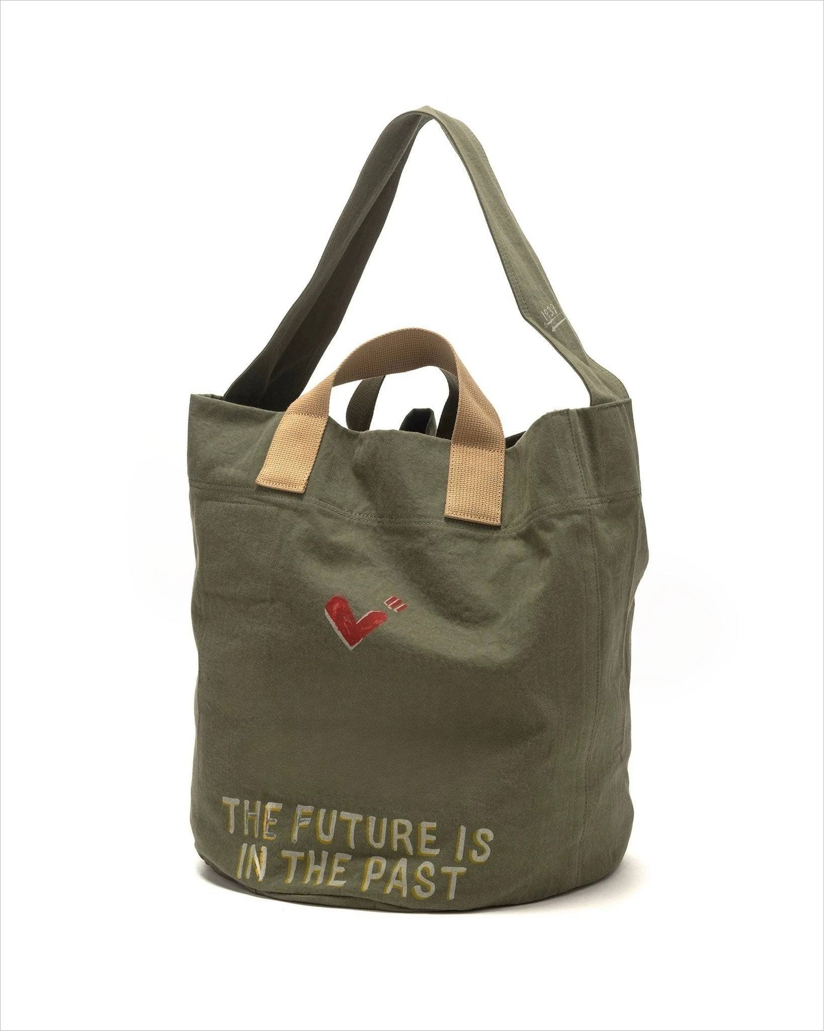 Hu Olive Drab Graffiti Military Cloth Casual Canvas Shoulder Crossbody Bucket Bag