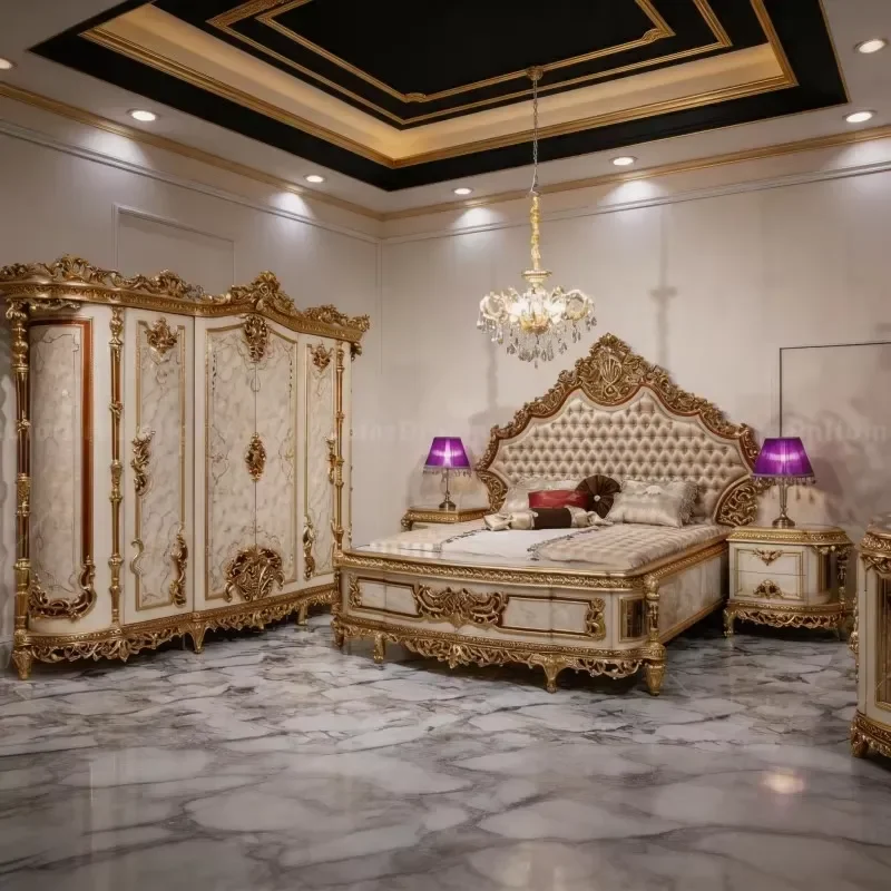Solid Wood Bedroom Furniture Set Luxury Wardrobe Turkish Style Interior Design Home Decor Complete Room Suite Modern
