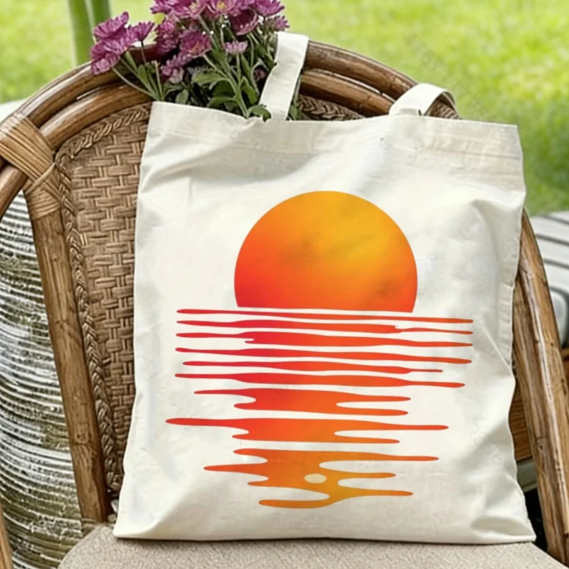 

1PC Retro Gradient Sun Reflection Cotton Tote Bag Eco Reusable Shoulder Bag