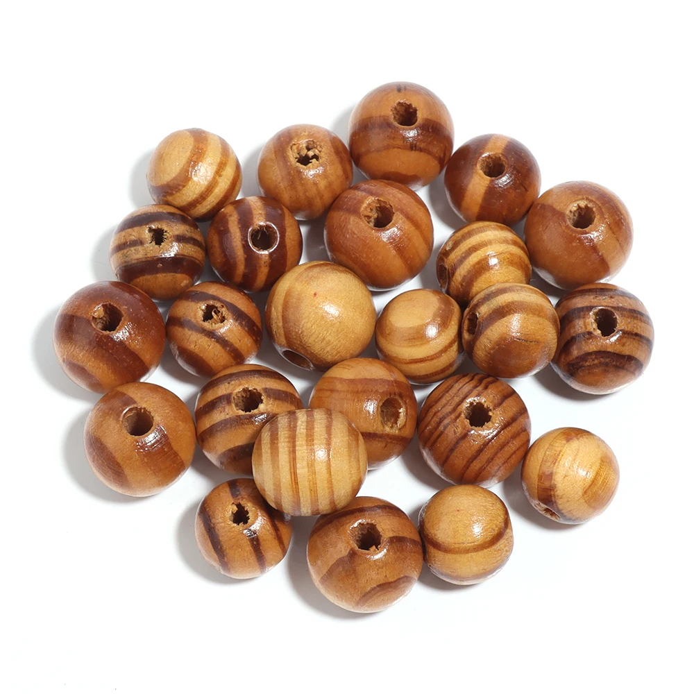 20-300 Stück/Los, 6-20 mm, natürliche Kiefernholzperlen, runde, gestreifte, lose Abstandshalterperlen für die Schmuckherstellung, DIY-Halsketten- und Armbandzubehör – Detail 2