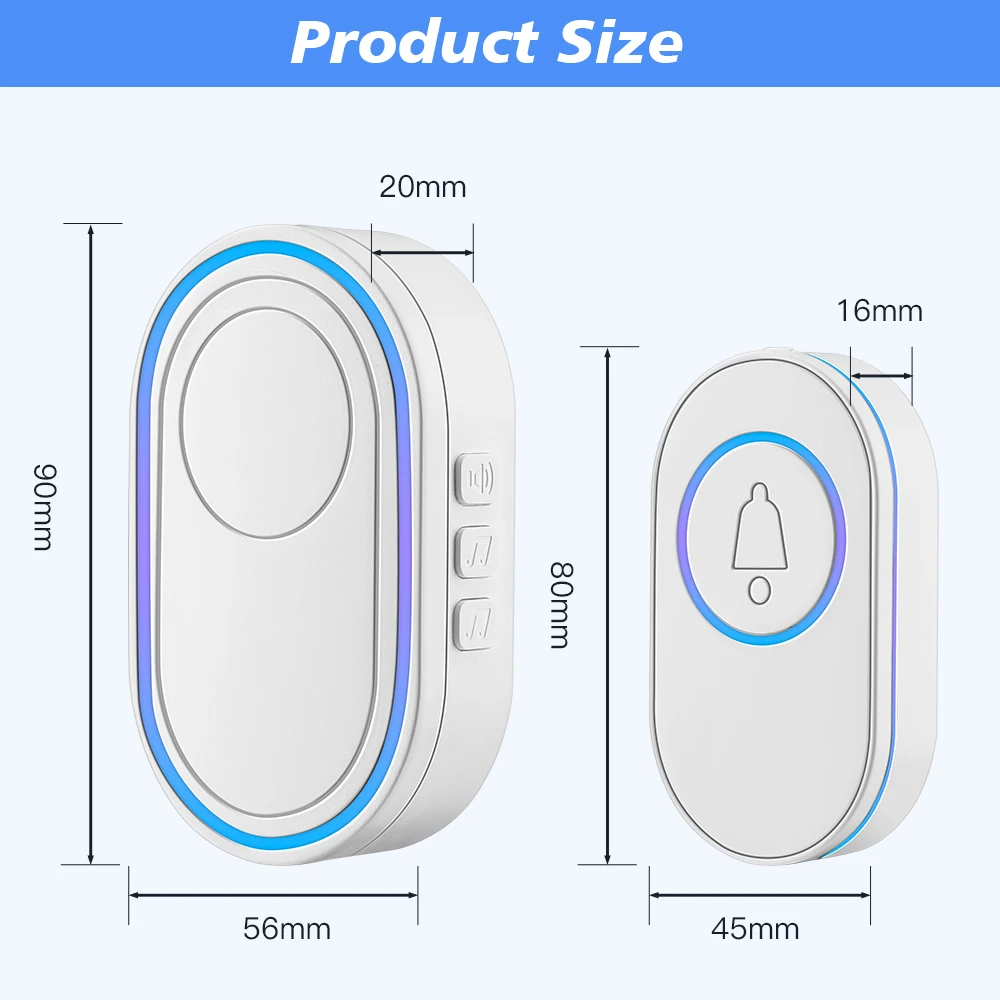 WSDCAM-timbre inalámbrico para puerta del hogar, timbre de seguridad con luz LED, resistente al agua IP65, 150M de larga distancia, 39 música