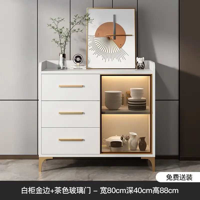 Solid wood living room dining side cabinet multi-layer light luxury wine cabinet integrated against the wall large-capacity