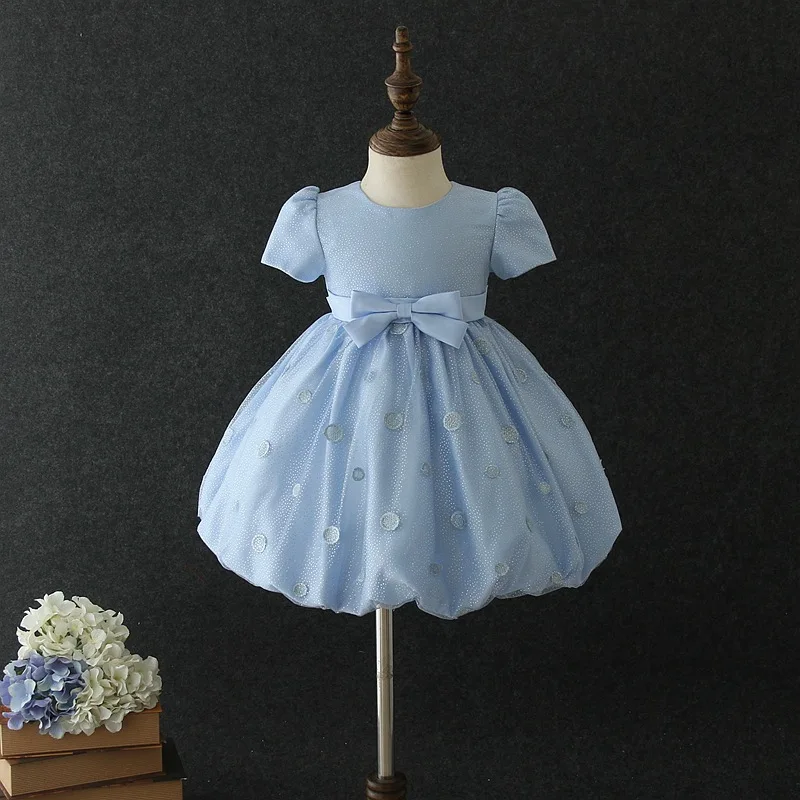 1 Year Old Birthday Blue Baby Girl Dresses Bow Bling Pink Fashion Angel Vestido Formal  Little Girls Clothes RBF194013