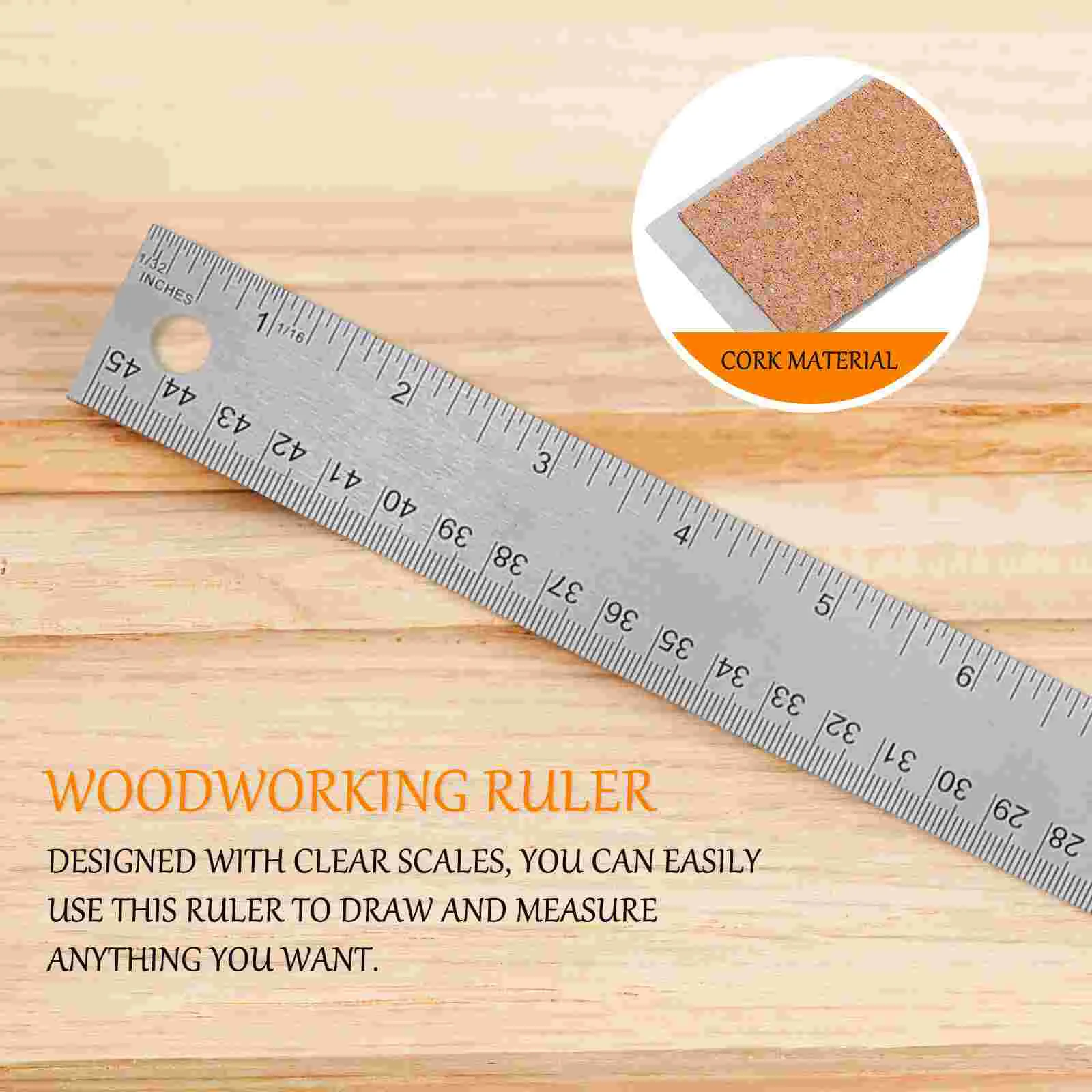 Tools Stainless Steel Cork Ruler Engineering Back Article Woodworking Student Office Rulers for Kids